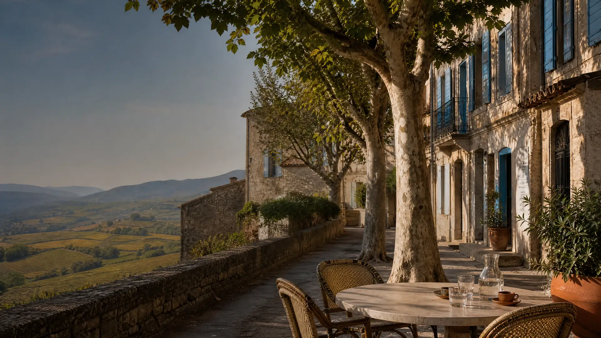 Deutschsprachiges Rentnerpaar auf einer Terrasse in Südfrankreich