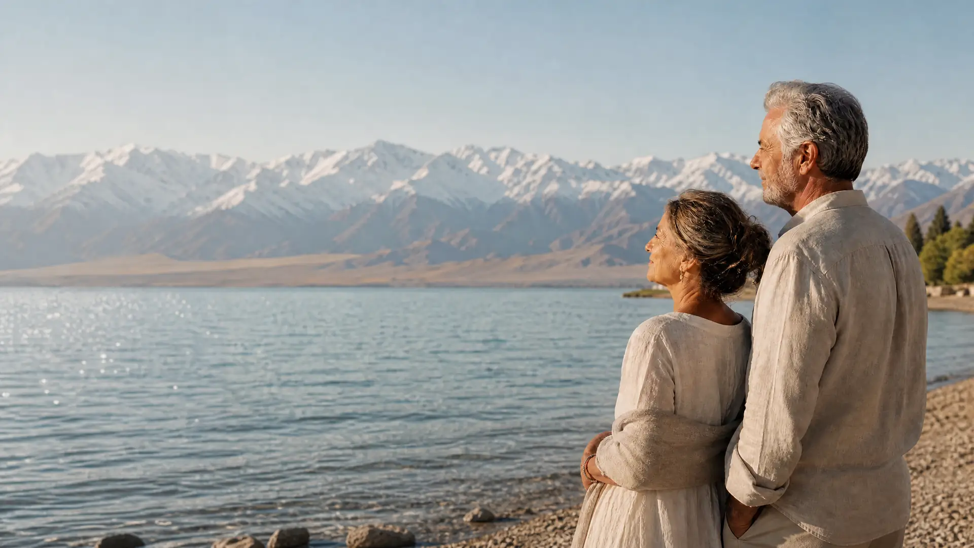 Rentnerpaar am Issyk-Kul-See in Kirgisistan
